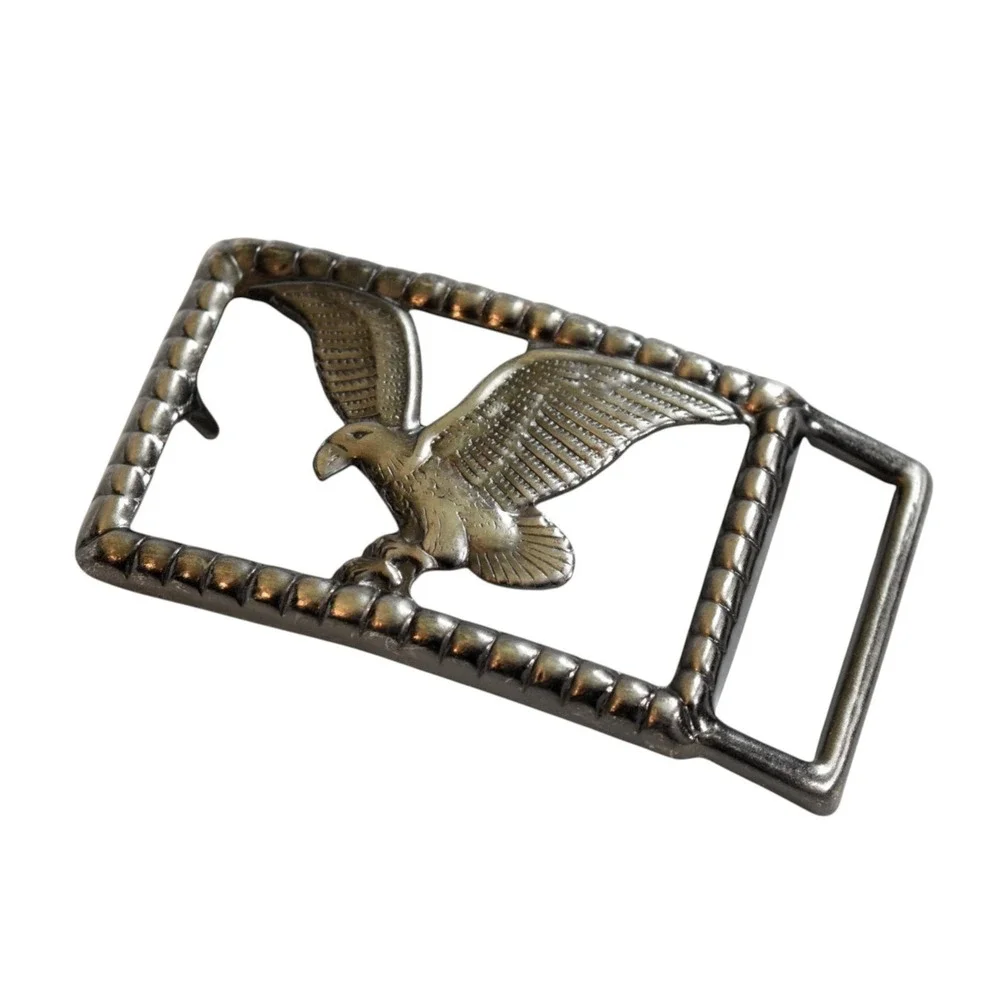 Vintage Bald Eagle Belt Buckle Open Work Cut Out Gunmetal Silver Tone - Western